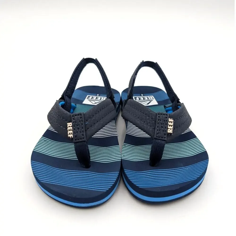 Reef Little Ahi Flip Flops Sandals Kids' Deep Sea Stripes Size US8 EU24